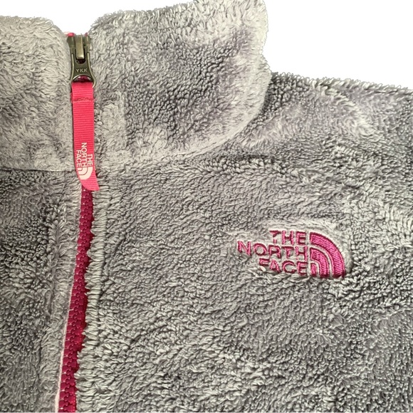 NORTH FACE Kids Laurel Fleece Fuzzy Full Zip Jacket, Gray and Pink, Size M 10-12 - Picture 5 of 14